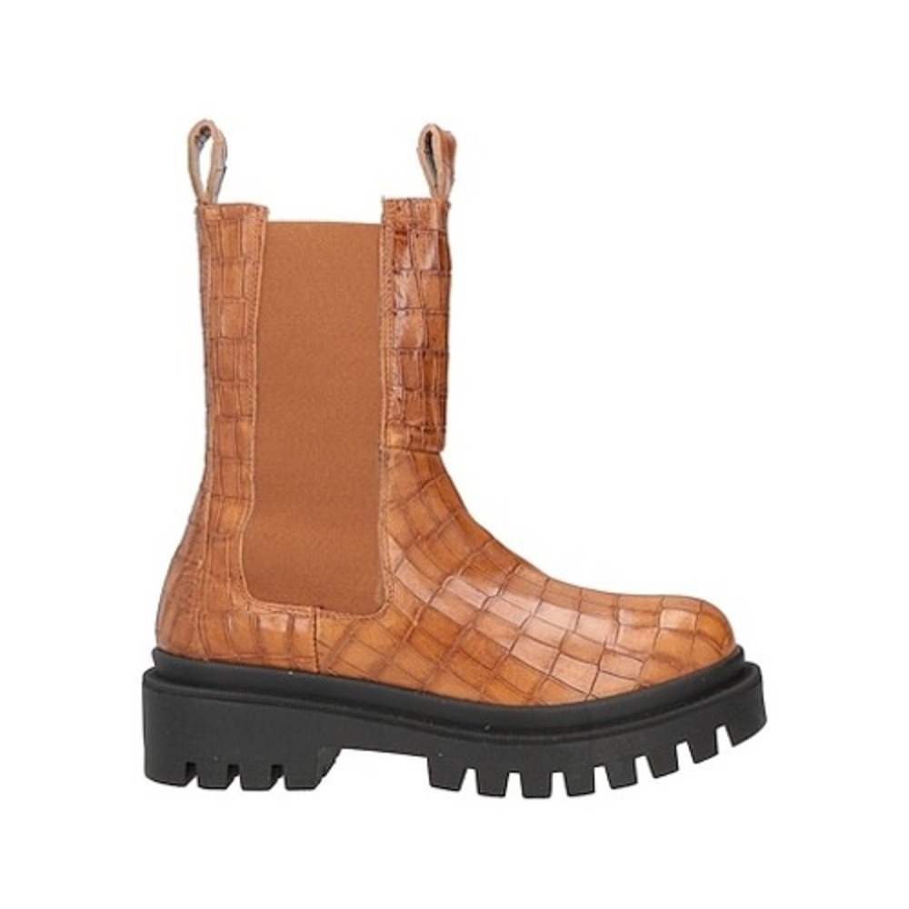 Paola Ferri Womens‎ Crocodile Embossed Leather Lug Sole Ankle Boots Tan Brown 37
